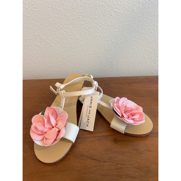 Janie and Jack Other - Janie and Jack Girls White Pink Flower T-Strap Sandals Easter Shoes 4K NEW